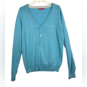 Puma 3 Button V-neck Men’s Turquoise Sweater Size Large
